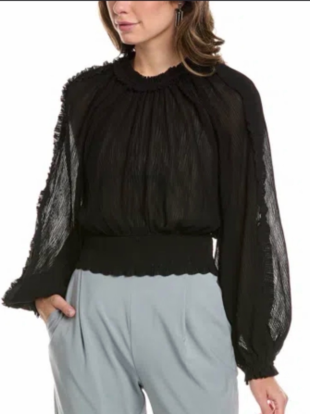 Stunning All Saints Black Sheer Pleated Blouse